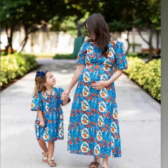 Hunter Bell Casey Dress in Orange Grove blue linen blend midi sheath Size 0 - Picture 15 of 16